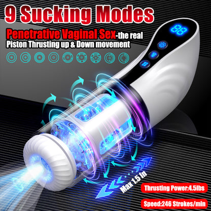 9ModePleasureCup: Multi-Mode Thrusting Rotating Suction Moaning Masturbator