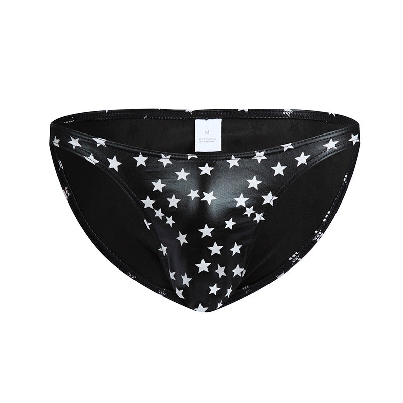 Bikini Bulge Men's Briefs - PU Leather Star Print Triangle Briefs for Men