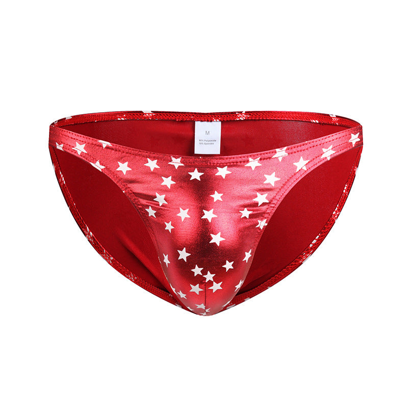 Bikini Bulge Men's Briefs - PU Leather Star Print Triangle Briefs for Men