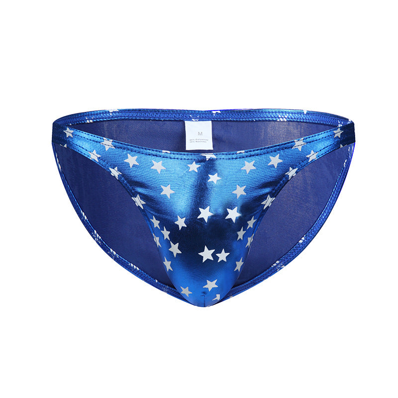 Bikini Bulge Men's Briefs - PU Leather Star Print Triangle Briefs for Men