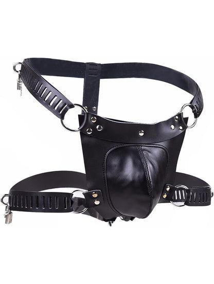 Men's Adjustable Chastity Lock Pants Underwear BDSM Leather Harness Kit with Key and Lock