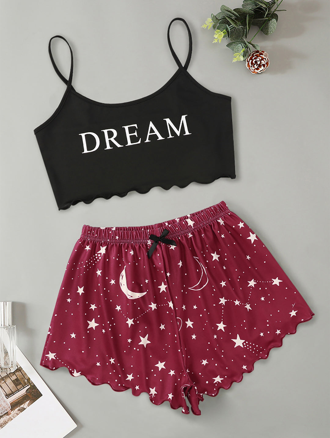 black camisole top ans red shorts