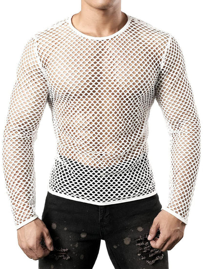 Men's Sexy Mesh Fishnet Muscle Top - Fitted Gym T-Shirt for Rave, Clubwear, and Parties，mens see through underwear