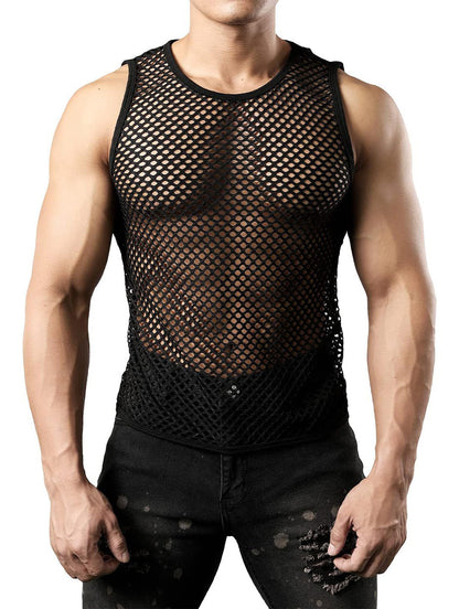 Men's Sexy Mesh Fishnet Muscle Top - Gym T-Shirt for Rave & Clubwear