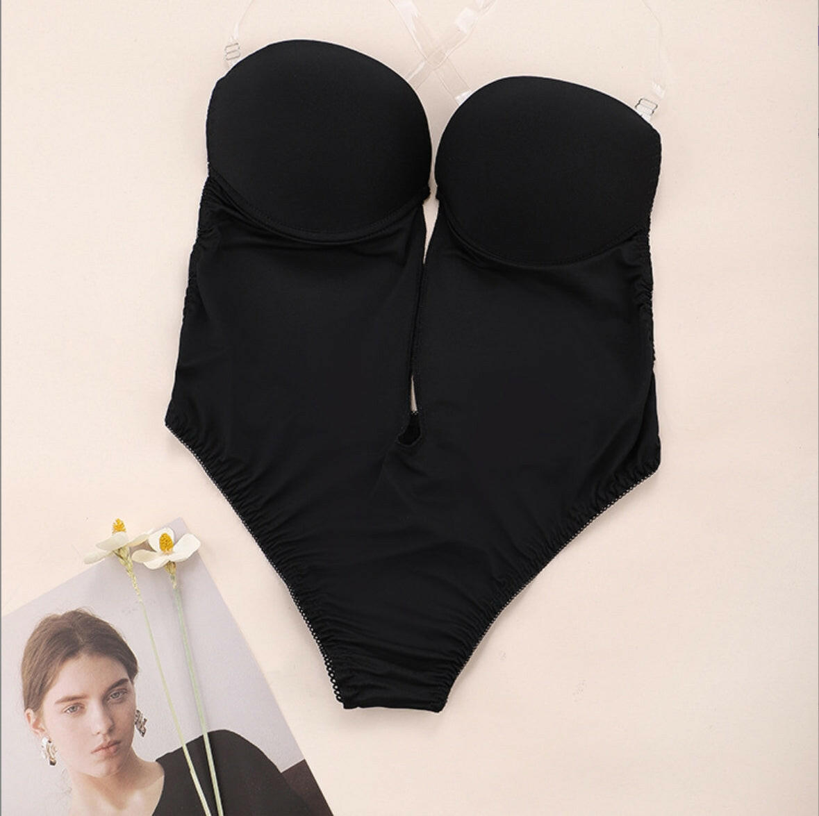 Women Backless Shapewear Bodysuit Plunge Backless Body Shaper Bra Seamless Thong Low Back Shapewear for Backless Dress