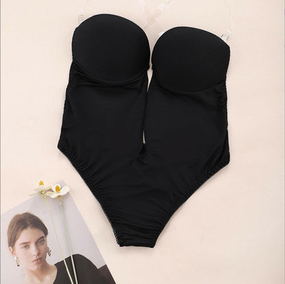 Women Backless Shapewear Bodysuit Plunge Backless Body Shaper Bra Seamless Thong Low Back Shapewear for Backless Dress