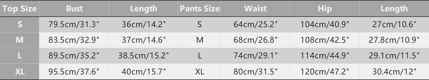 two piece pajama set Size Charts