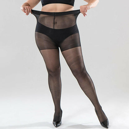 40D Super Durable Plus Size Tights, High Waist Control Top Sheer Pantyhose, Shiny Nylon Thigh High Stockings for Women