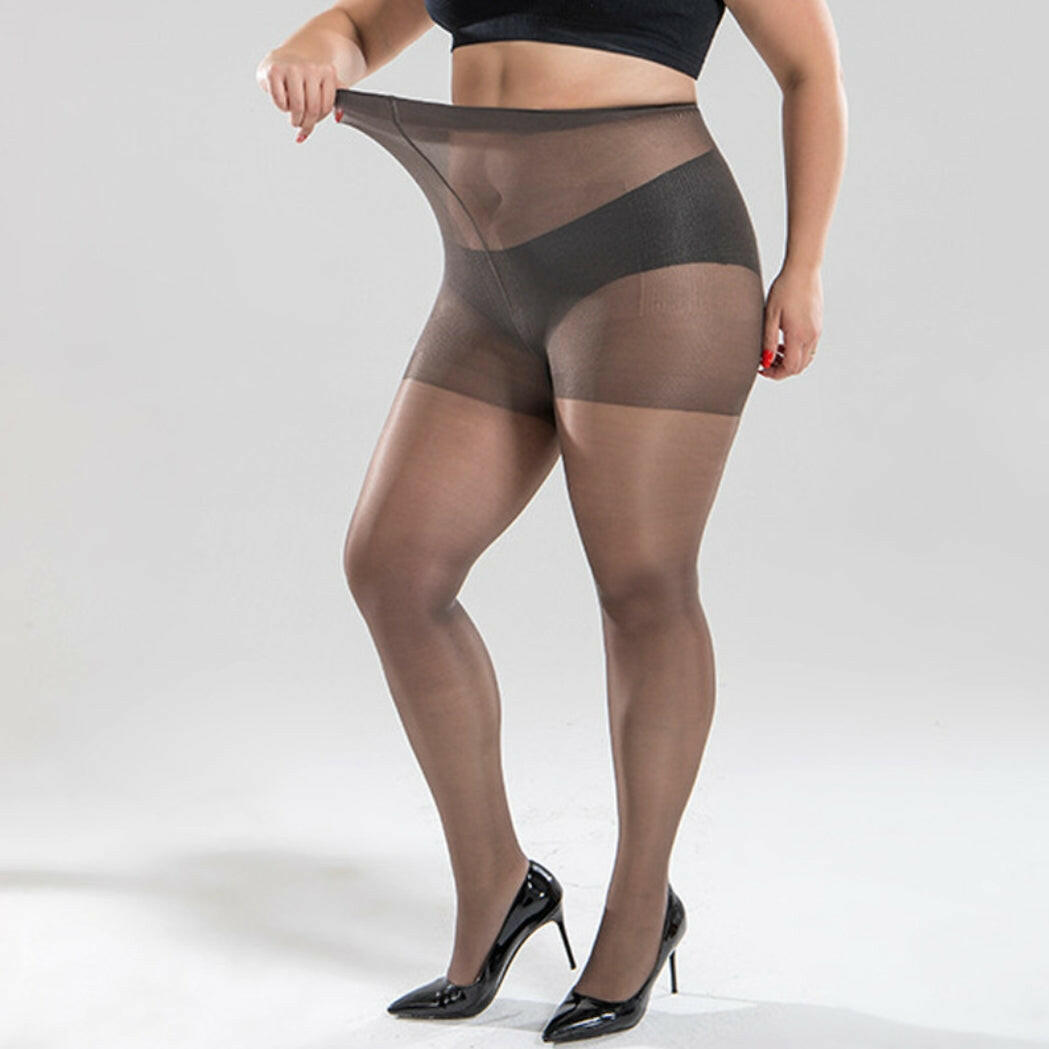 40D Super Durable Plus Size Tights, High Waist Control Top Sheer Pantyhose, Shiny Nylon Thigh High Stockings for Women