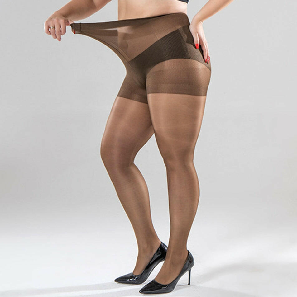 40D Super Durable Plus Size Tights, High Waist Control Top Sheer Pantyhose, Shiny Nylon Thigh High Stockings for Women