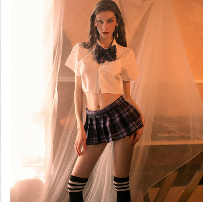 Sexy Schoolgirl Uniform Anime Cosplay Bikini Set with Mini Shirt and Pleated Skirt