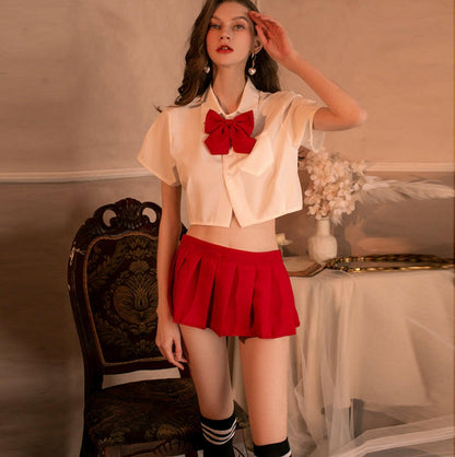 Sexy Schoolgirl Uniform Anime Cosplay Bikini Set with Mini Shirt and Pleated Skirt