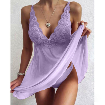 V Neck Teddy & halter nightgown，