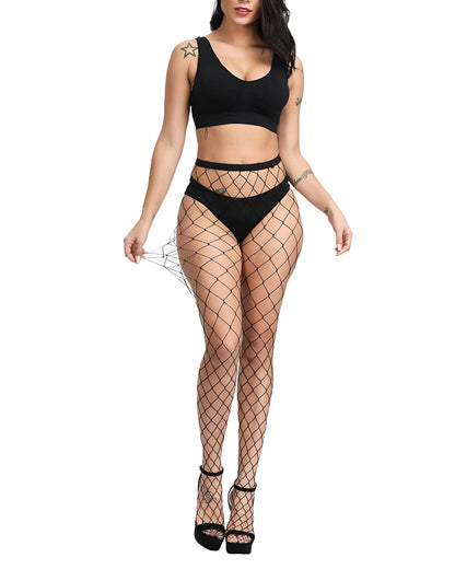 Women's Fishnet Stockings Jumpsuit High Waist Stockings Leggings Large Plaid