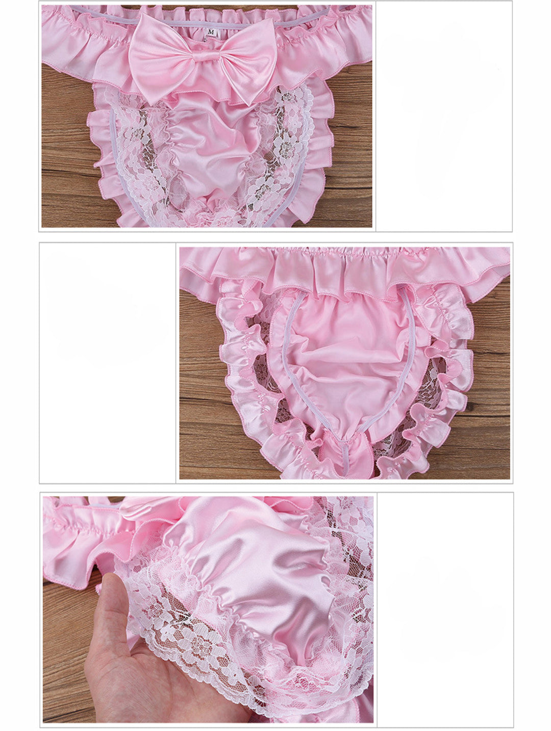 Bowknot, lace, men's underwear, men's sexy underwear, exposed buttocks，pink