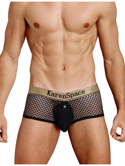 Men's Mesh Boxer Briefs Sexy Underwear Funny Buckled Pouch Trunks