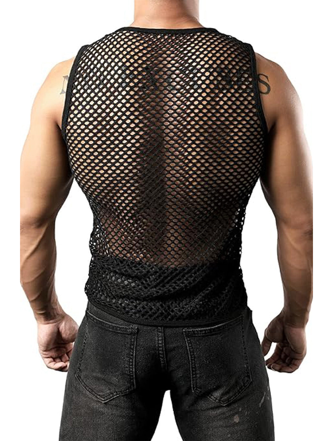 Men's Sexy Mesh Fishnet Muscle Top - Gym T-Shirt for Rave & Clubwear