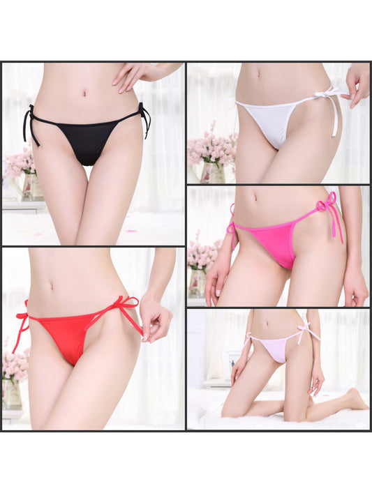 5-Pack Adjustable Cotton Tie Side G-String Thong Panties for Women - Assorted Colors plus size（88-176lb）