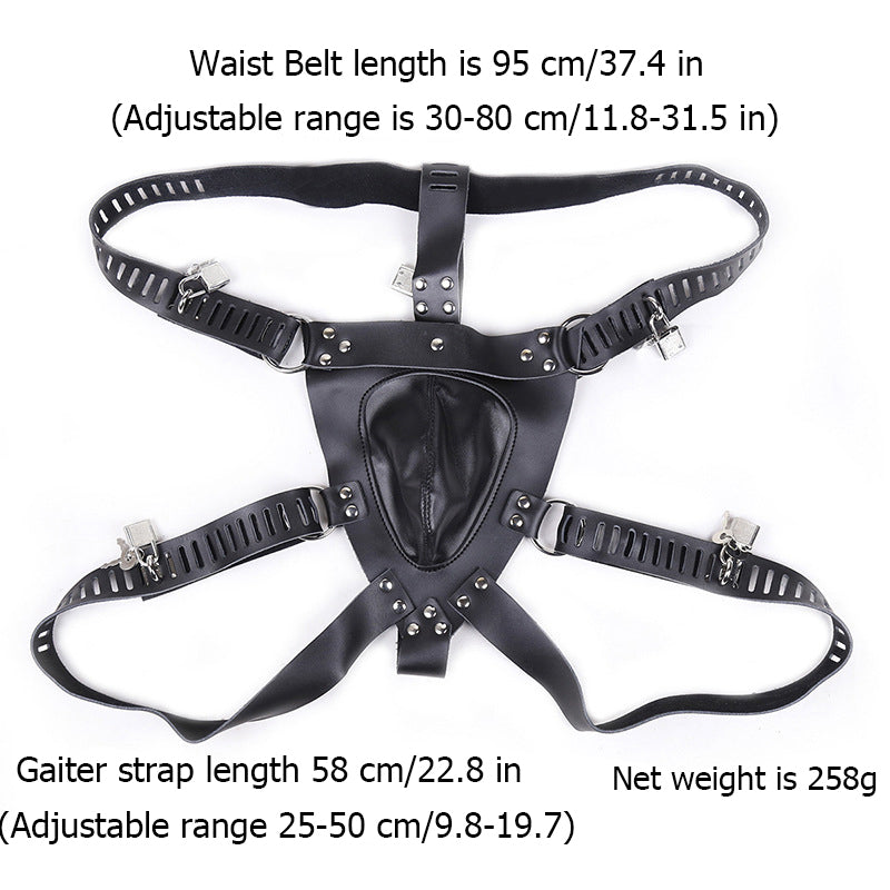 Men's Adjustable Chastity Lock Pants Underwear BDSM Leather Harness Kit with Key and Lock