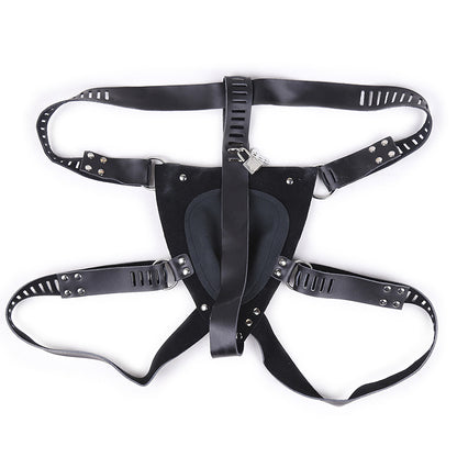 Men's Adjustable Chastity Lock Pants Underwear BDSM Leather Harness Kit with Key and Lock