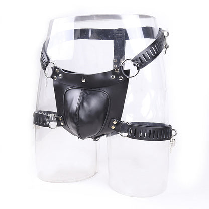 Men's Adjustable Chastity Lock Pants Underwear BDSM Leather Harness Kit with Key and Lock