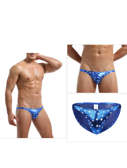 Bikini Bulge Men's Briefs - PU Leather Star Print Triangle Briefs for Men