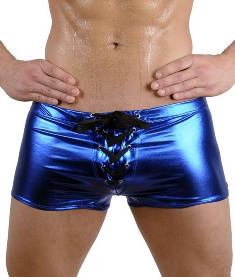 Men's Metal Finish Tech Short Sleeve Sequin Hot Pants Bikini Underwear