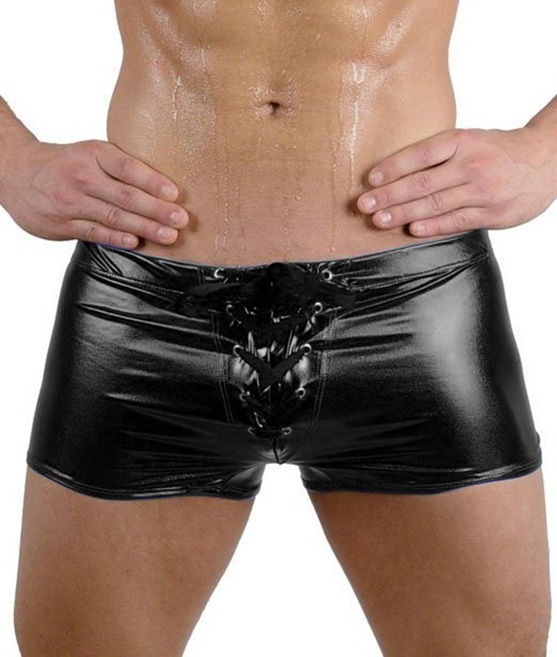 Men's Metal Finish Tech Short Sleeve Sequin Hot Pants Bikini Underwear