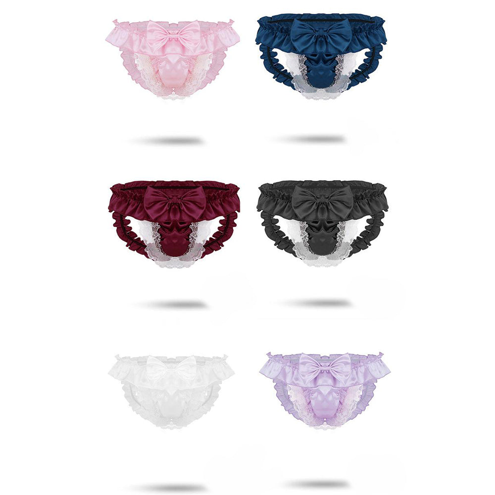 Bowknot, lace, men's underwear, men's sexy underwear, exposed buttocks，blue，black，white，pink，claret，purple。