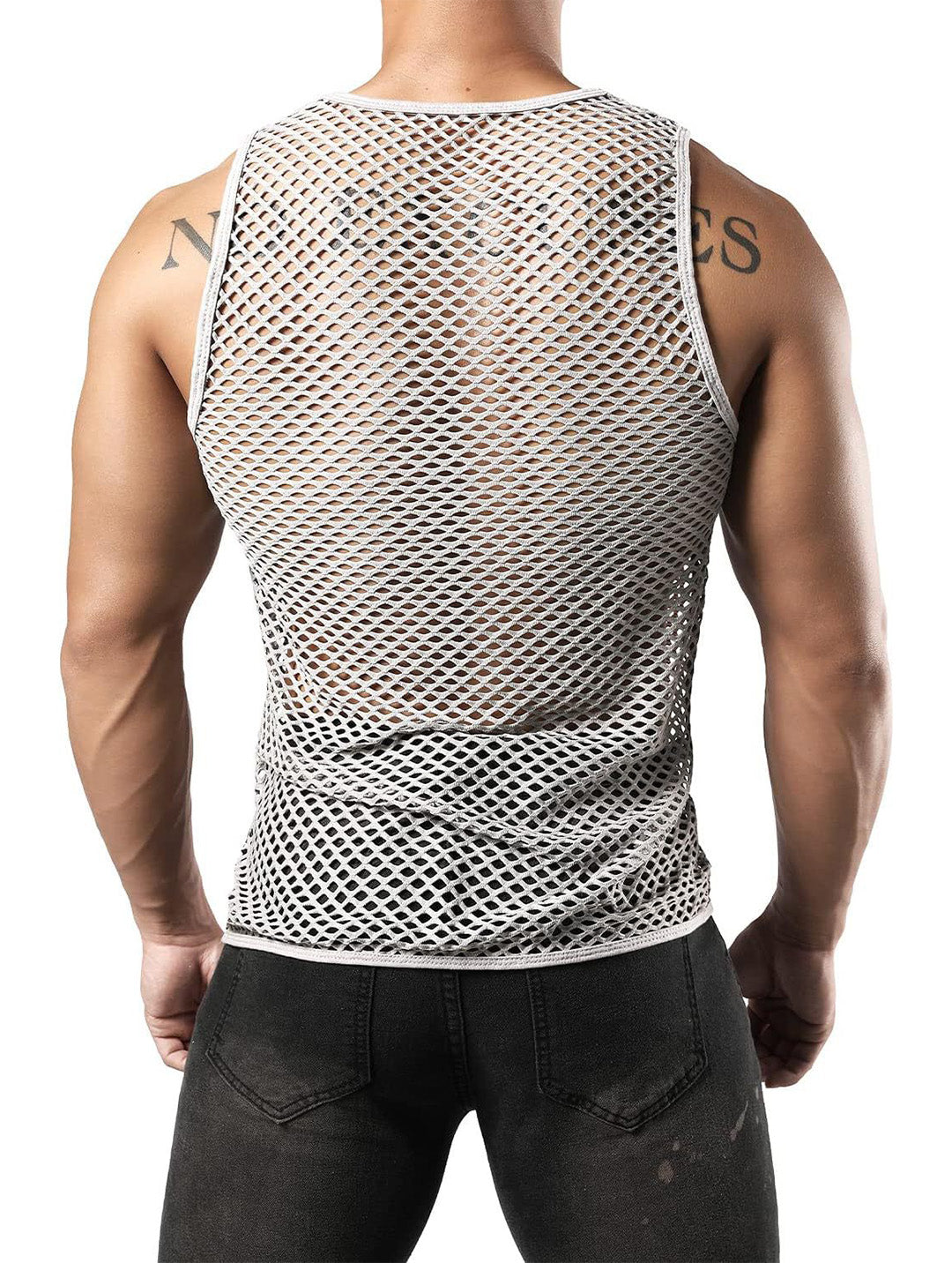 Men's Sexy Mesh Fishnet Muscle Top - Gym T-Shirt for Rave & Clubwear