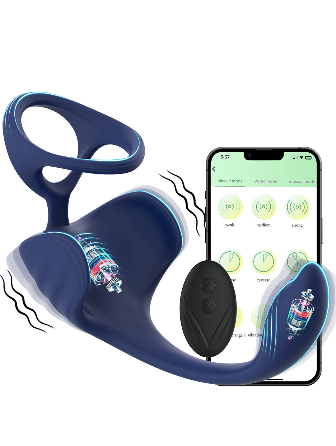 Adult toy 9 vibration mode APP +remote control penile stimulus penis vibrator cock ring