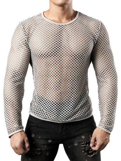 Men's Sexy Mesh Fishnet Muscle Top - Fitted Gym T-Shirt for Rave, Clubwear, and Parties，mens see through underwear