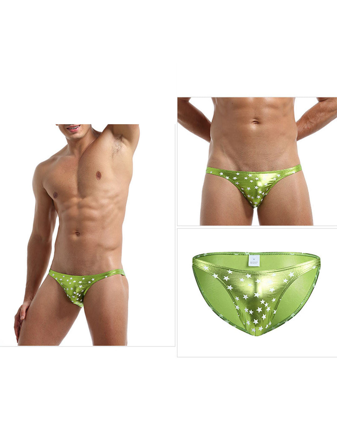 Bikini Bulge Men's Briefs - PU Leather Star Print Triangle Briefs for Men