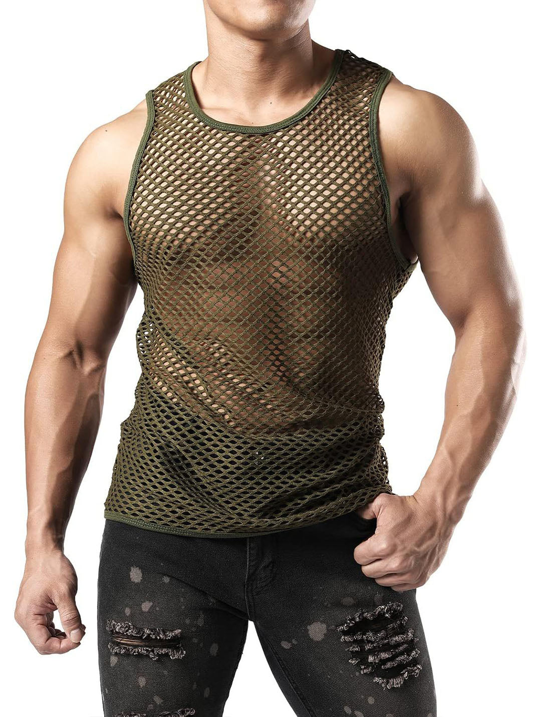 Men's Sexy Mesh Fishnet Muscle Top - Gym T-Shirt for Rave & Clubwear