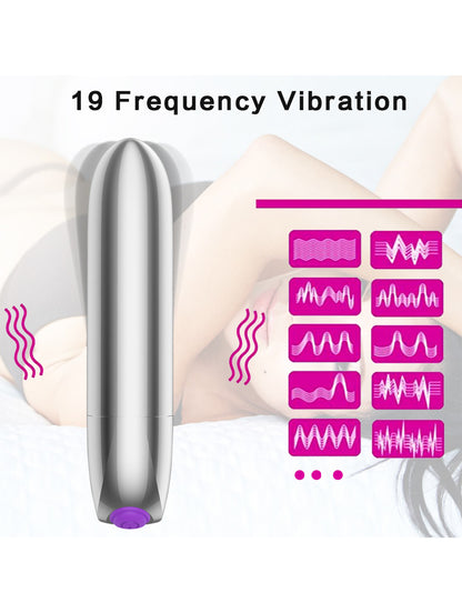 Adult toy mini bullet vibrator 19 vibration mode，silver bullet sex toy