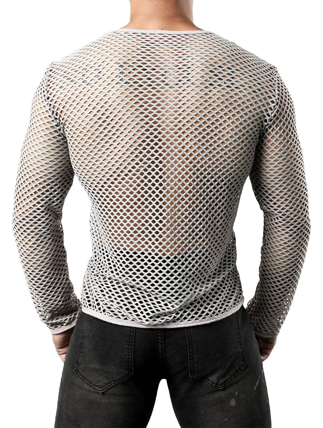 Men's Sexy Mesh Fishnet Muscle Top - Fitted Gym T-Shirt for Rave, Clubwear, and Parties，mens see through underwear