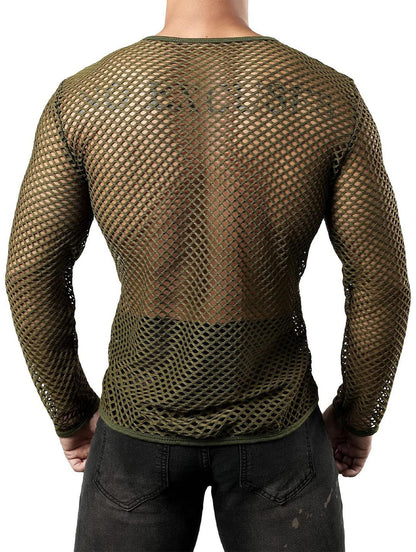 Men's Sexy Mesh Fishnet Muscle Top - Fitted Gym T-Shirt for Rave, Clubwear, and Parties，mens see through underwear