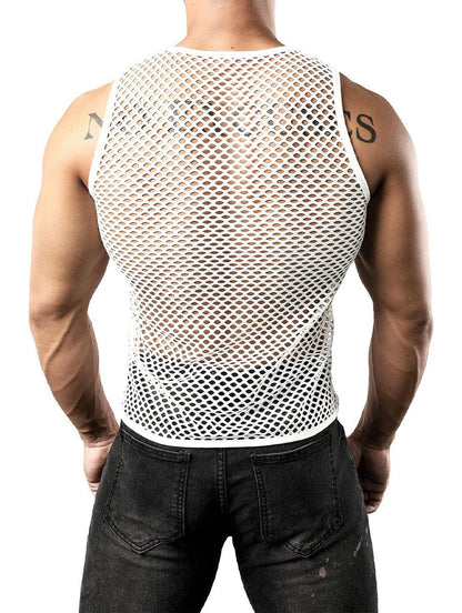 Men's Sexy Mesh Fishnet Muscle Top - Gym T-Shirt for Rave & Clubwear