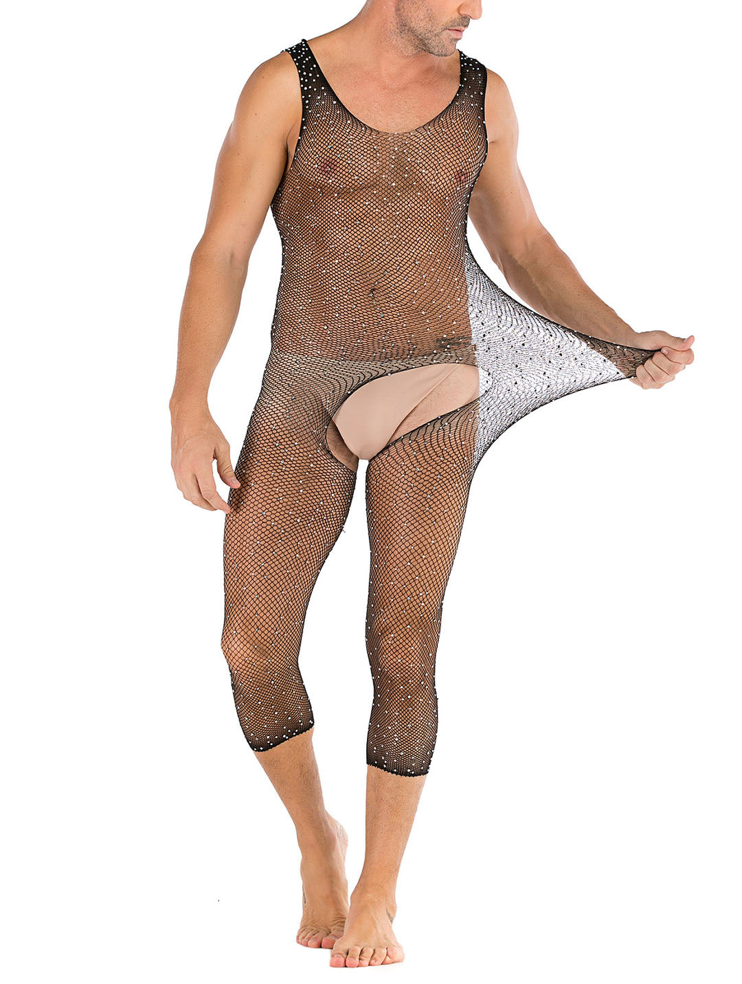 Mens Floral Lace lingerie  Mens see Through Underwear Sexy Fishnet Leotard Wrestling Jumpsuit Mini Dress Clubwear- 35 Styles