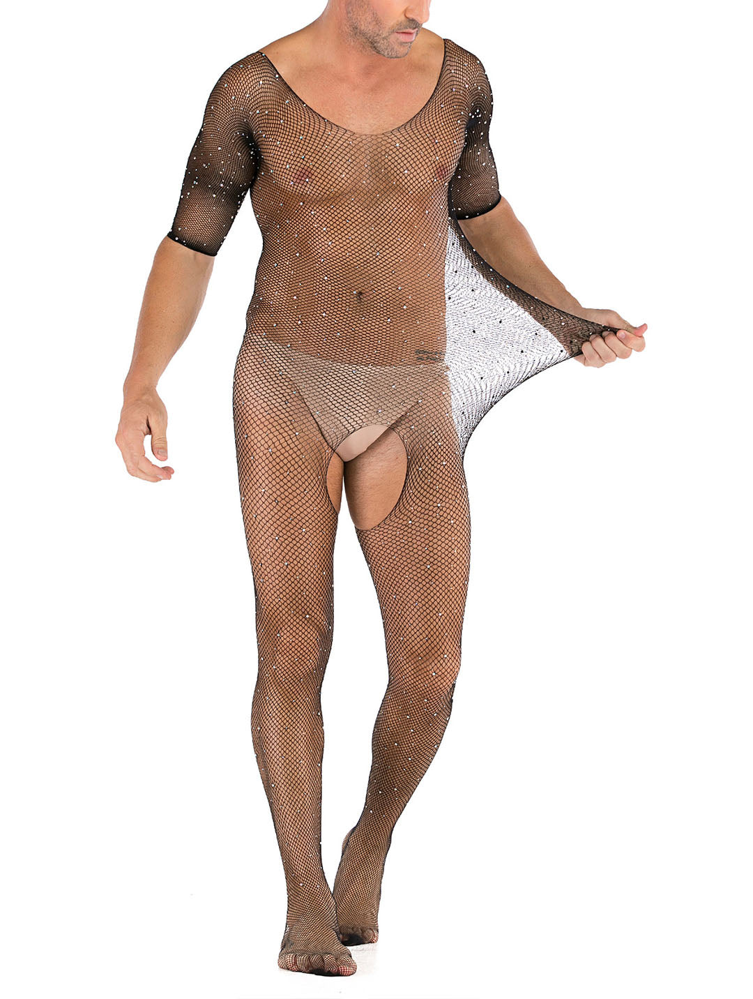 Mens Floral Lace lingerie  Mens see Through Underwear Sexy Fishnet Leotard Wrestling Jumpsuit Mini Dress Clubwear- 35 Styles