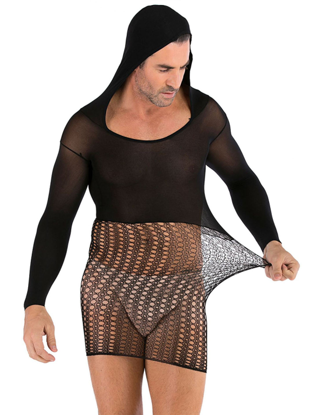 Mens Floral Lace lingerie  Mens see Through Underwear Sexy Fishnet Leotard Wrestling Jumpsuit Mini Dress Clubwear- 35 Styles