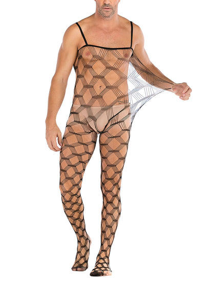 Mens Floral Lace lingerie  Mens see Through Underwear Sexy Fishnet Leotard Wrestling Jumpsuit Mini Dress Clubwear- 35 Styles