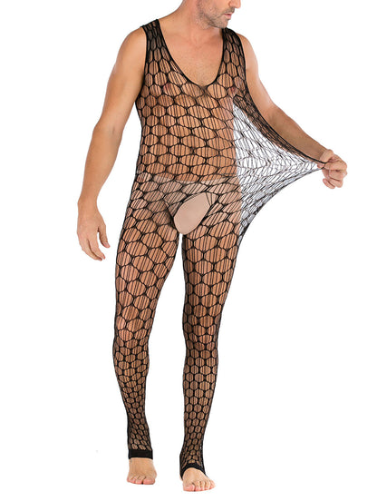 Mens Floral Lace lingerie  Mens see Through Underwear Sexy Fishnet Leotard Wrestling Jumpsuit Mini Dress Clubwear- 35 Styles