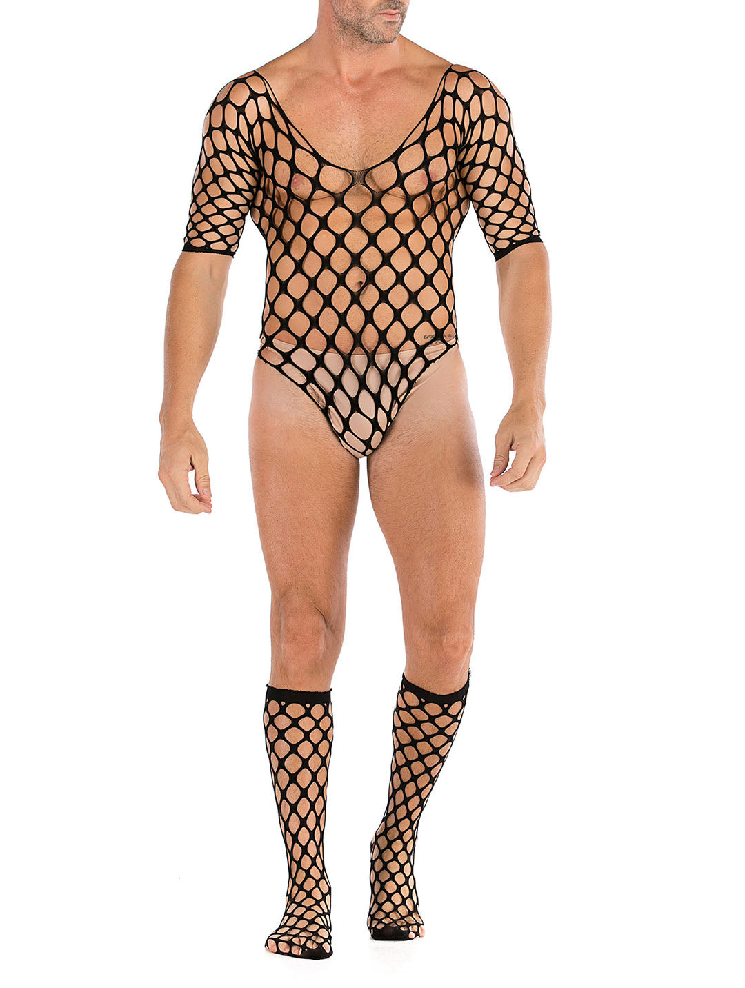 Mens Floral Lace lingerie  Mens see Through Underwear Sexy Fishnet Leotard Wrestling Jumpsuit Mini Dress Clubwear- 35 Styles