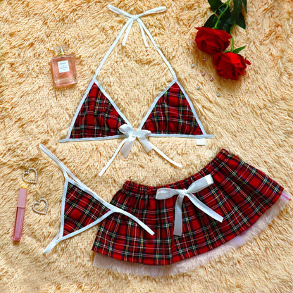 plaid skirt bikini set