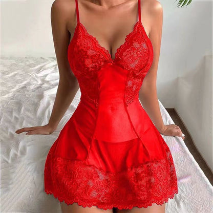 Sexy Babydoll Lingerie Mesh Teddy for Women - Naughty Lace V-Neck Nightwear