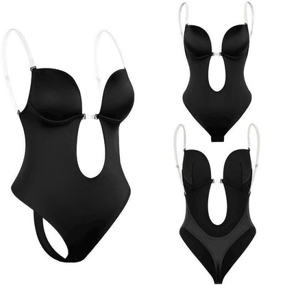 Women Backless Shapewear Bodysuit Plunge Backless Body Shaper Bra Seamless Thong Low Back Shapewear for Backless Dress