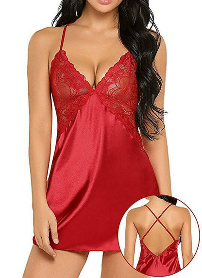 red mini dress &Crossover back Halter Nightgown