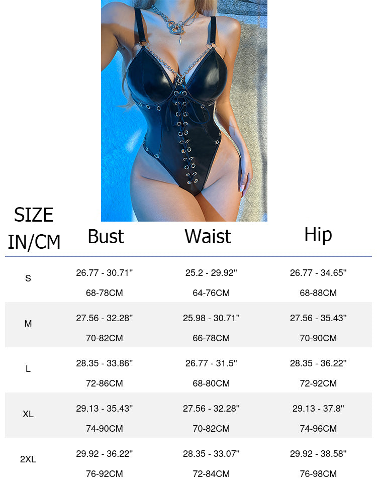 Women's Black Leather Bodysuit Teddy bodysuit lingerie sets Plus Size Lingerie