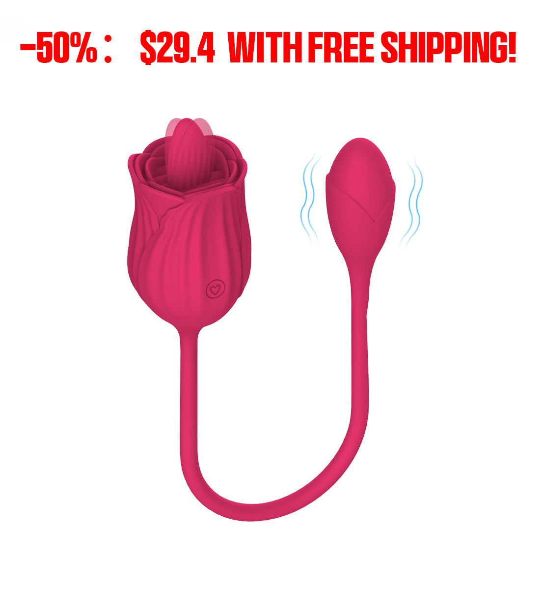 【-50%：$29.4 with Free Shipping!】Adult toy rose mouth vibrator 10 mode +tongue lick